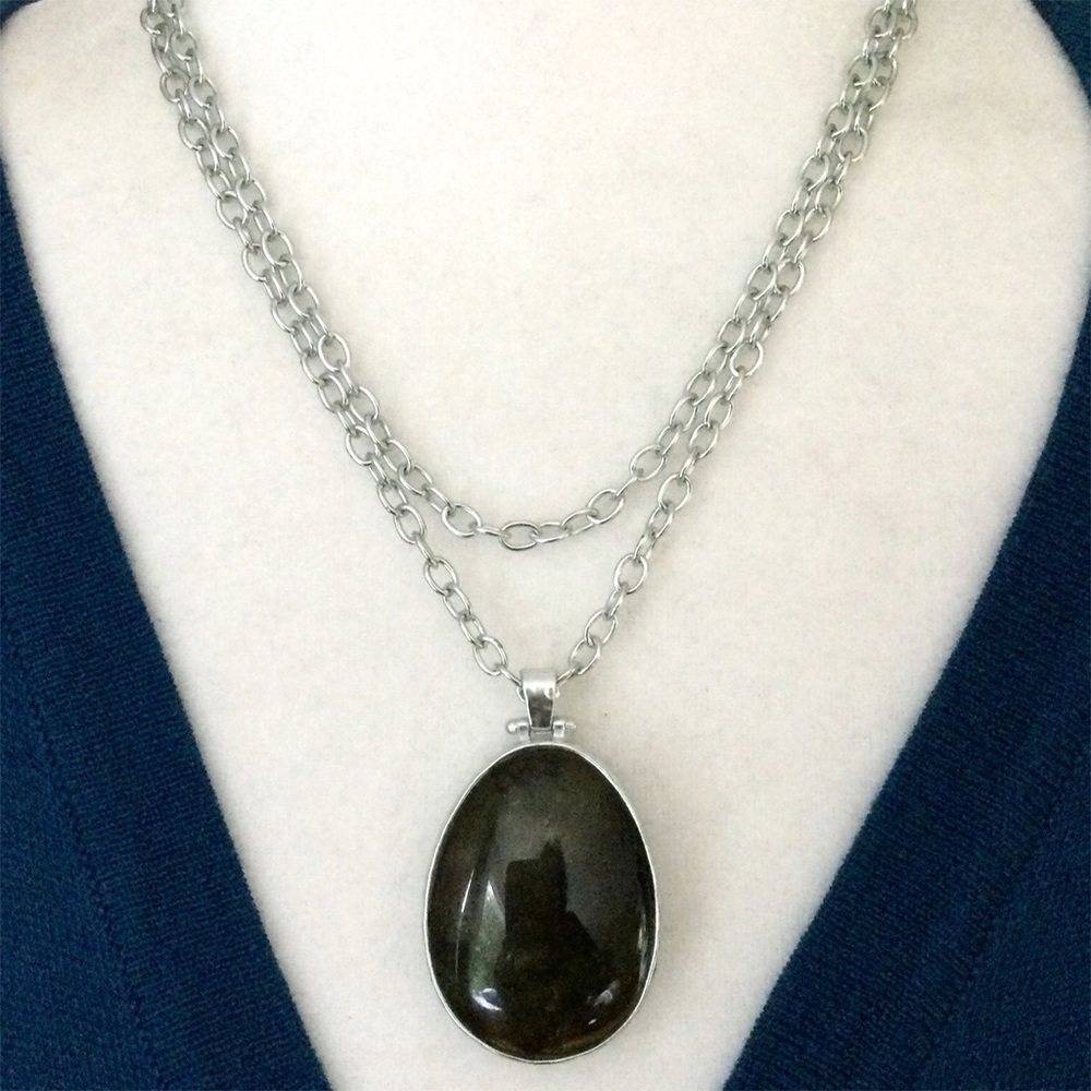Stella & Dot 925 Silver Reversible Blue Quartz, Labradorite Pendant Necklace 34" - Picture 12 of 16